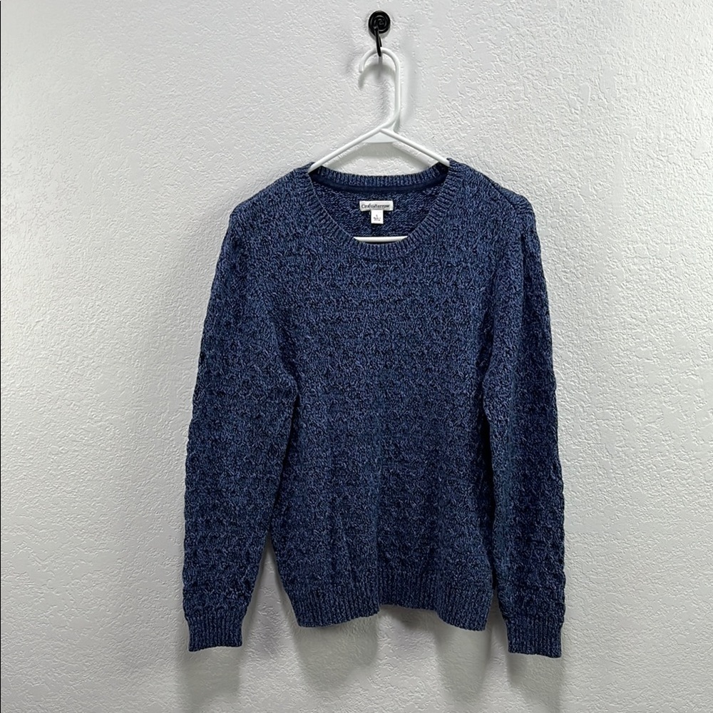 Croft & Barrow Women's Cable Textured Blue Crewneck Sweater Long Sleeve Sz L